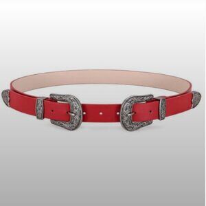 B-Low The Belt Bri Bri Red Leather Silver Western Style Double Silver Buckle